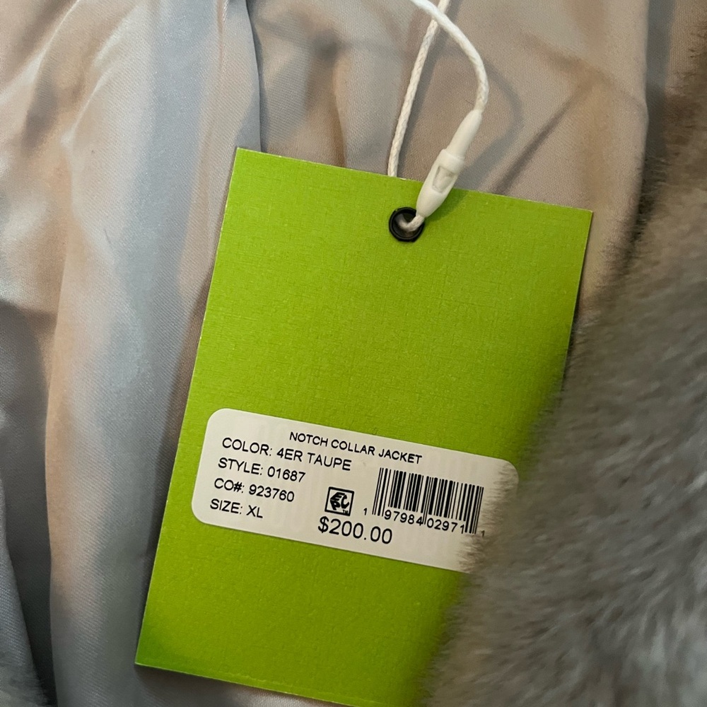 Sam Edelman Taupe Notch Collar Faux Fur Designer Jacket Women’s Size XL - Picture 11 of 16